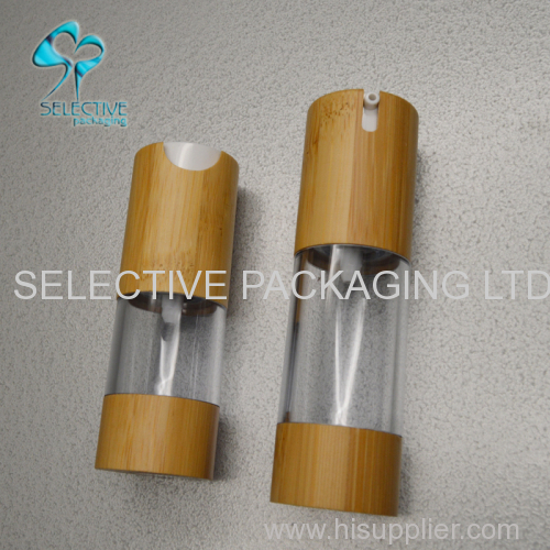 Bamboo packaging Airless Clear plastic Bottle Bamboo cap Cosmetic Empty Packaging bottles