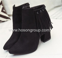 Women ankle strap pointy toe dress boots with tassels