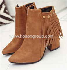 Women ankle strap pointy toe dress boots with tassels
