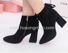 Faux suede chunky heel pointy toe women boots