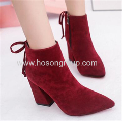 Faux suede chunky heel pointy toe women boots