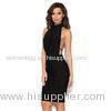 Breathable Fabric Halter Bandage Dress Black For Lady Anti - Wrinkle