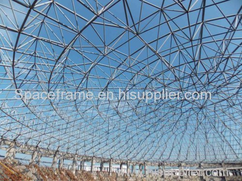 Economical prefabricated corrugated space frame dome shed coal storage