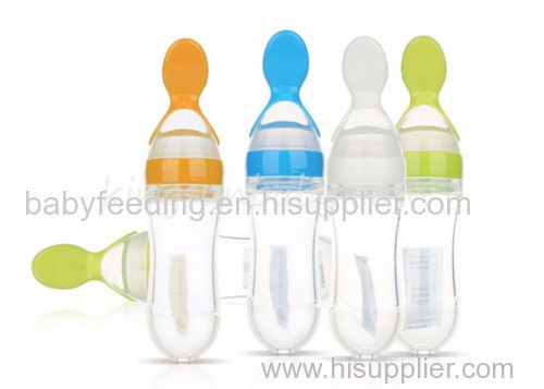 3 Oz Silicone Baby Bottle Spoon Soft Feeding Bottle With Spoon 0% BPA