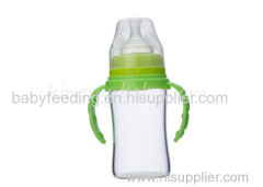 Wide Neck Glass Baby Feeding Bottle With Double Colors Handle 150ML