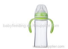 Wide Neck Glass Baby Feeding Bottle With Double Colors Handle 150ML