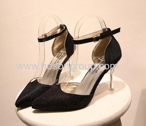 Shiny glittering pointed toe ankle strap dress sandals