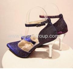 Shiny glittering pointed toe ankle strap dress sandals