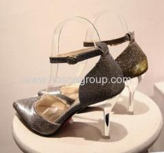 Shiny glittering pointed toe ankle strap dress sandals