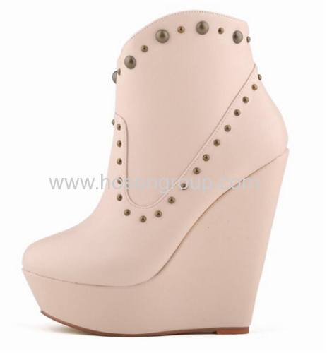 Women clip on studded wedge heel ankle dress boots