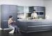 Wooden Frame Blue Lacquer Finish Kitchen Cabinets With Frost Glass Doors