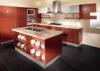 Red Oak Color Wood Veneer Kitchen Cabinets Stainless Steel Sink And Faucet