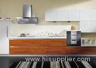 Custom Teak Wood Veneer Kitchen Cabinets Pure White Quartz Stone Countertop