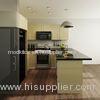 Wood Grain Modular Melamine Kitchen Cabinets With Black Quartz Countertops Contemporary Style