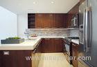 Walnut Flat Panel Wood Veneer Kitchen Cabinets U Shape With Breakfast Table