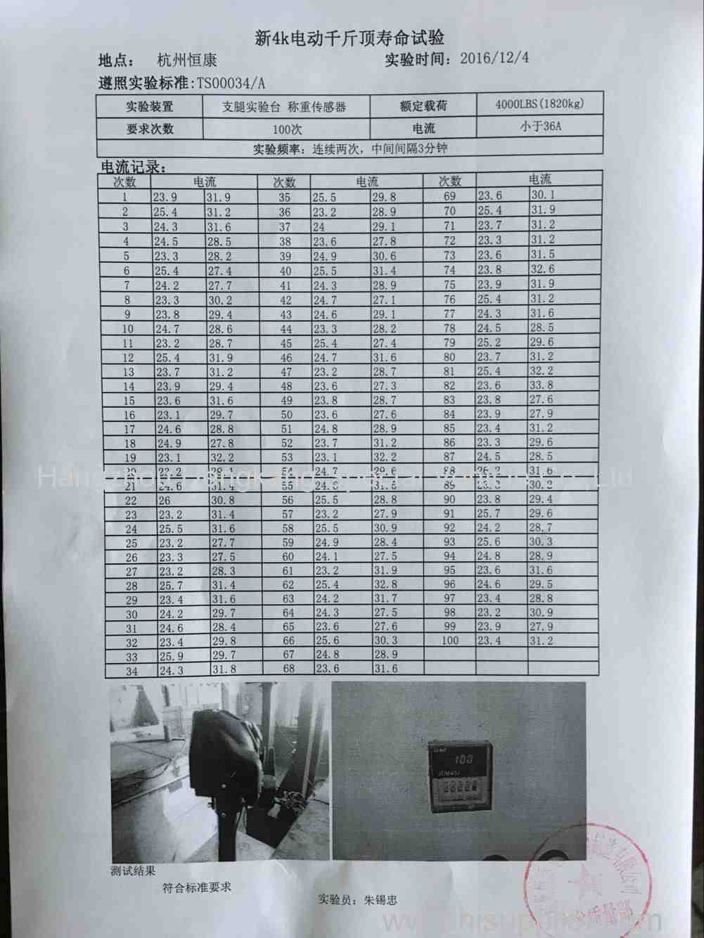 Test report of the 4000lbs electric trailer jack