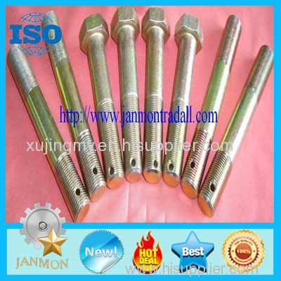 Customized Special Hex Head Bolt With Holes in it(as drawing) Yellow zinc plated bolt Grade 8.8 10.9 12.9 hex head bolt