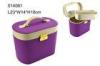 Professional Metal Lock Leather Makeup Box Purple Color Beauty Travel Bag