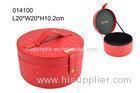Satin Lining Red Leather Makeup Train Case Round Cosmetic Bag OEM / ODM