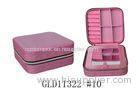 Decorative Zipper Pu Leather Jewelry Case Pink Color Glossy / Matt Lamination