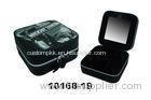 Small Zippered Round Coner Modern Jewelry Case Leather Ring Box With Mirror
