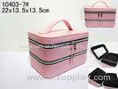 Square Two Layers Pink Luxury Leather Jewellery Box With Mirror / Handle