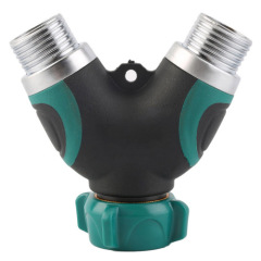 Metal 2-way garden water hose splitter