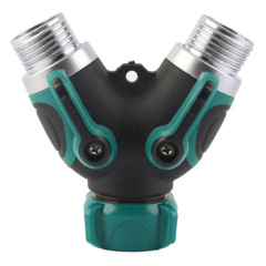 Metal 2-way garden water hose splitter