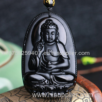 Natural Obsidian Necklace Fashion Black Ruyi Guan Yin Pendant For Women Men Vintage Fine Jade Jewelry Ornaments 55*35mm