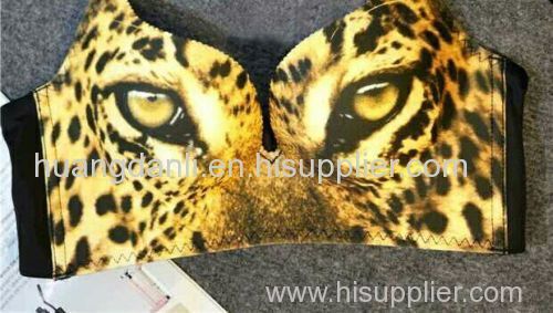 fashion Bras Sets 3d panther eye underwear sexy nontrace no rims small chest together gather leopard bar new suit