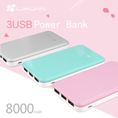 Portable mini power bank 8000mah mobile phone external backup battery 3 USB(5v 2A)