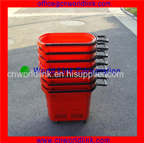 China 45L New Design Rolling Plastic Supermarket Shopping Plastic Handle Basket