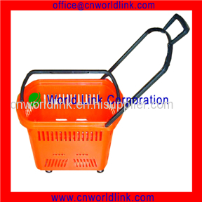 China 45L New Design Rolling Plastic Supermarket Shopping Plastic Handle Basket