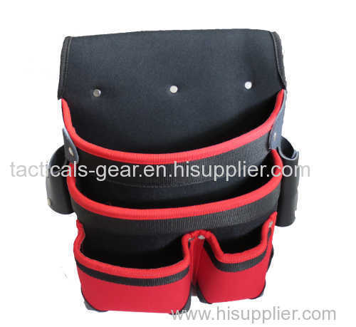 black and red fanny pack with four compartments