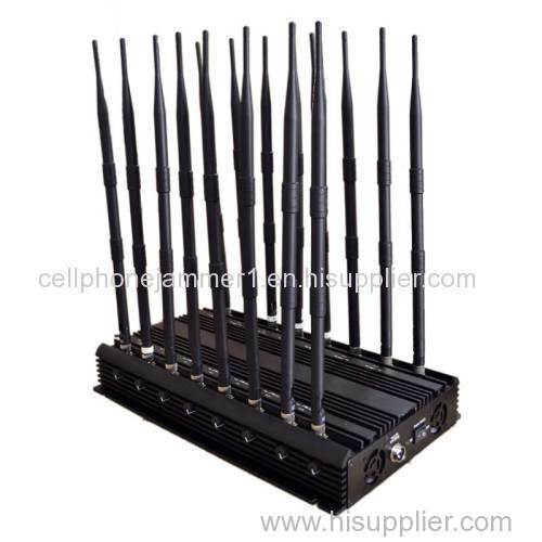 Adjustable 16 Antennas Powerful 3G 4G Phone Blocker &WiFi UHF VHF GPS L1/L2/L5 Lojack All Bands Signal Jammer