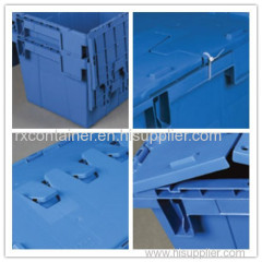 100% new PP nested and stacked plastic logistic container with attached lid