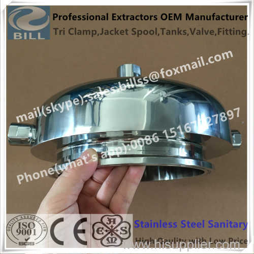 Stainless Steel Sanitary Jacketed Rounded Cap lid with inlet and outlet drain