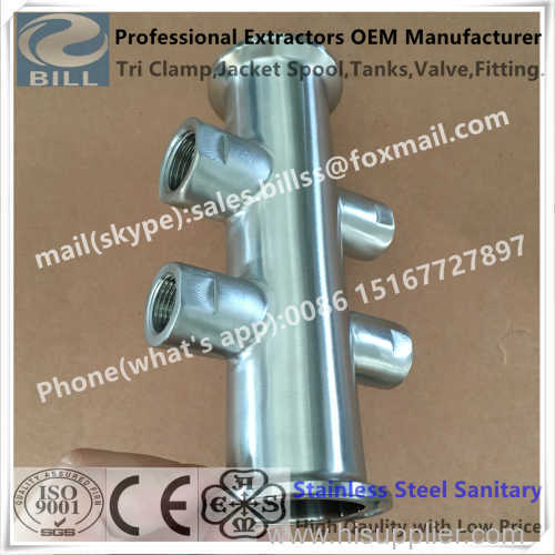 Stainless Steel Sanitary Tri Clamp Spool with many female threaded drain