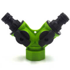 Plastic 2-way Garden Hose Tap Connector With Valve