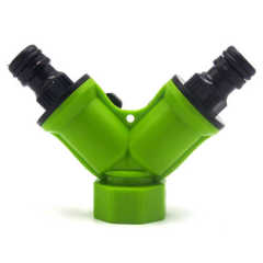 Plastic 2-way Garden Hose Tap Connector With Valve