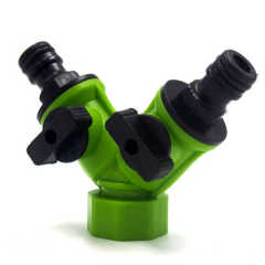 Plastic 2-way Garden Hose Tap Connector With Valve