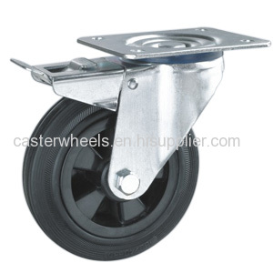Industrial rubber caster with brake
