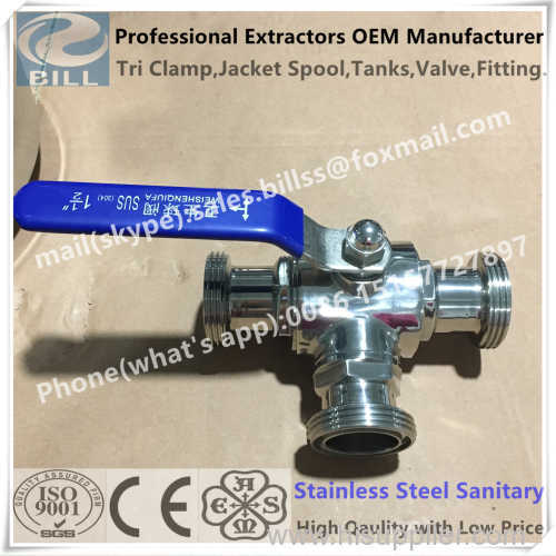 Stainless Steel Sanitary Threaded 3 way ball valve