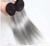 Silver Grey Ombre Human Hair Extensions Unprocessed Straight Virgin Hair