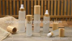 Fancy frosted cosmetic glass body lotion bottle with wood lids