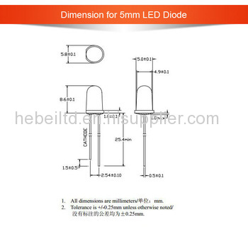 Single Blue Color Led Diode 5mm Diffused Lens