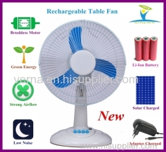 12'' AC DC Solar Charged Table Fan with Lithium Battery and Brushless DC Motor Best for Solar Systems