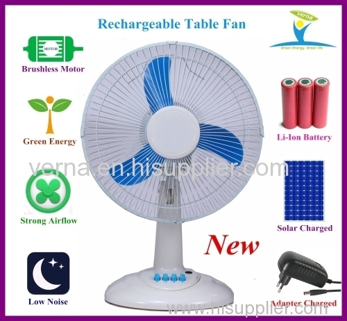 12'' AC DC Solar Charged Table Fan with Lithium Battery and Brushless DC Motor Best for Solar Systems