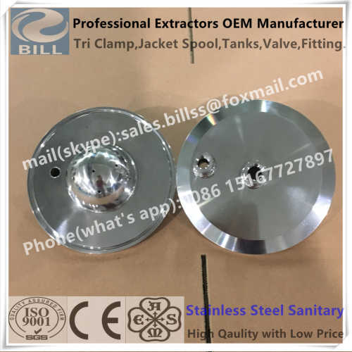 Stainless Steel Sanitary Tri Clamp End Cap lid top with threaded bottom with a spray ball