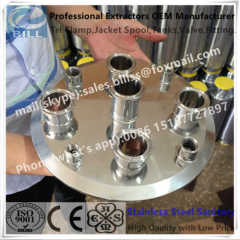 Stainless Steel Sanitary Tri Clamp End Cap lid top with threaded bottom with a spray ball